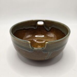 Vintage Studio Pottery Ramen Noodle Bowl Brown Green Drip Glaze Chopstick Rest